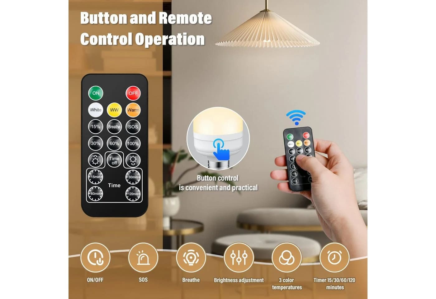 AIBISTAR LED-Leuchtmittel E27 mit Fernbedienung & Magnetsockel, 3 Farben, USB - Bild 4