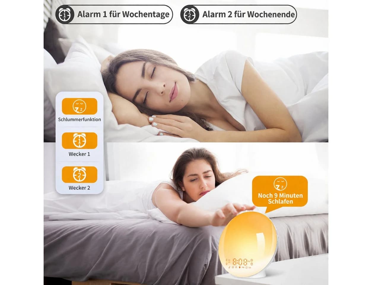 Kityhome Tageslichtwecker mit Sonnenaufgang, 7 Farben, 20 Helligkeitsstufen