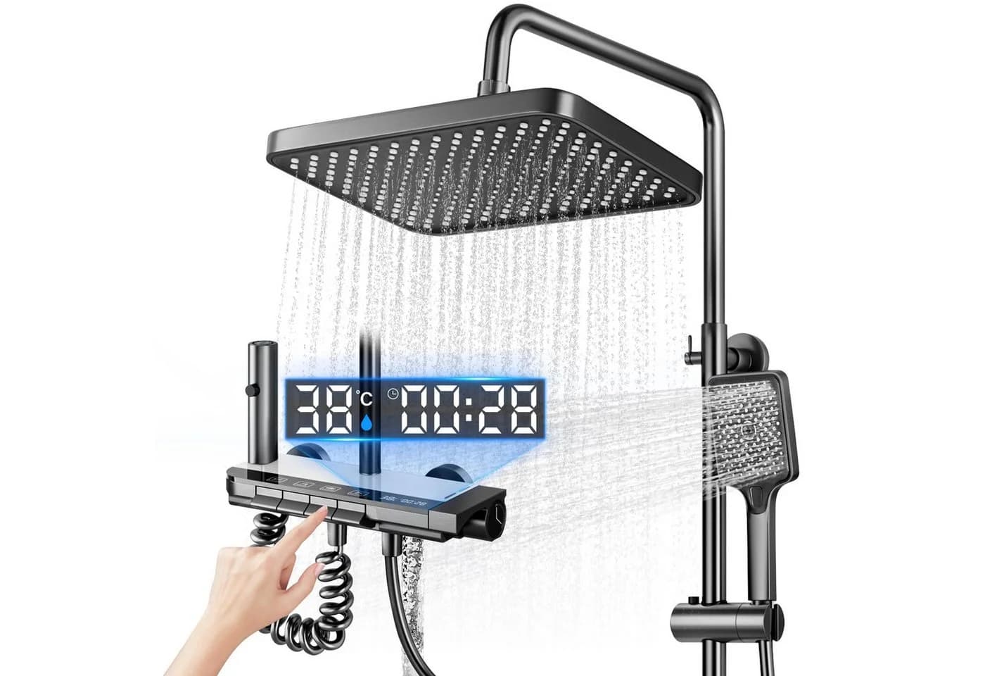 Kityhome LED-Duschsystem mit Temperaturanzeige und Regenbrause Grau - Bild 2