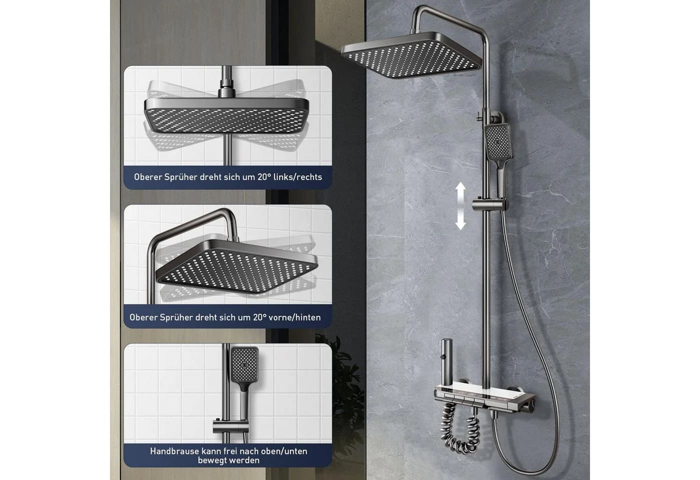 Kityhome LED-Duschsystem mit Temperaturanzeige und Regenbrause Grau - Bild 5