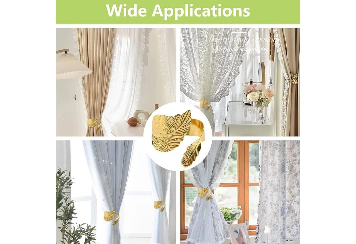 AURIVION Raffhalter 6er Set Gold Blatt-Design Gardinenhalter