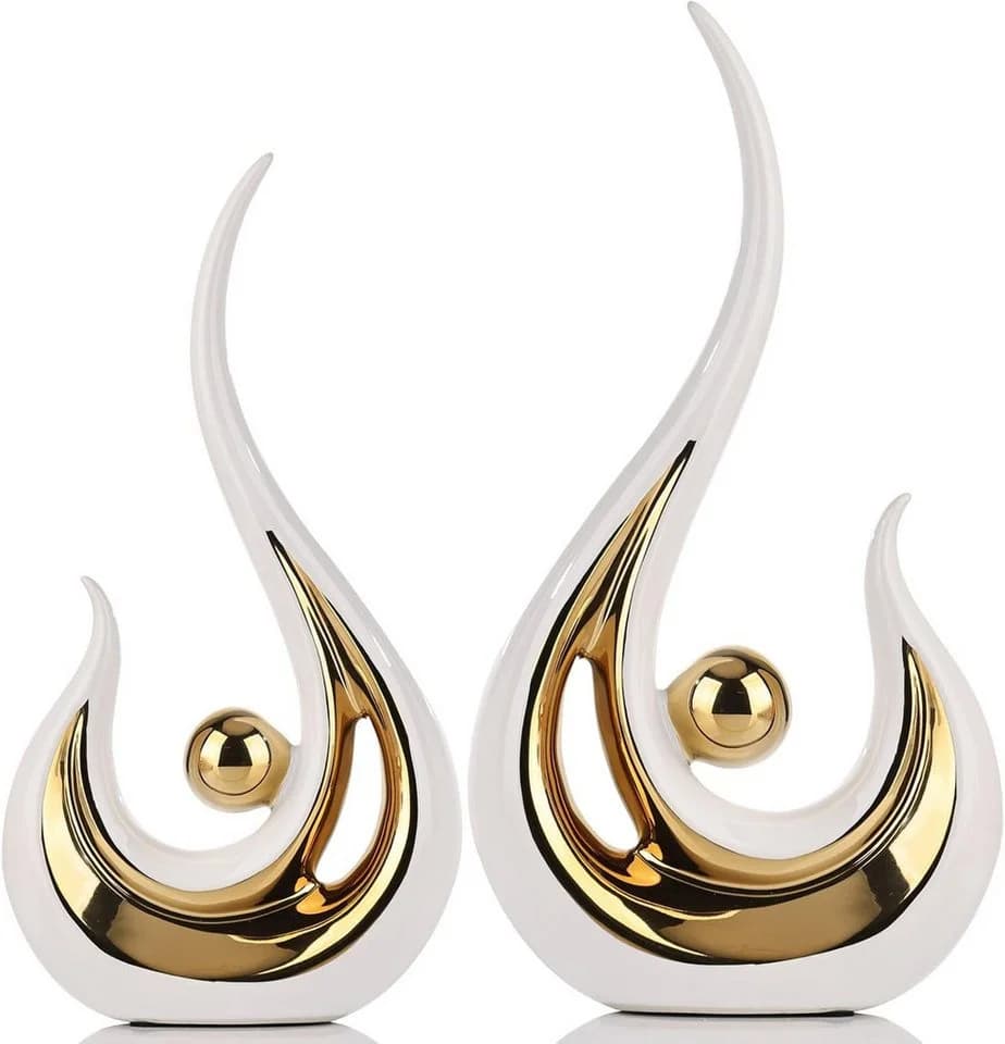 LIANNA Dekofigur Moderne abstrakte Kunst Weiß/Gold Keramik Set 2 St. - Bild 2
