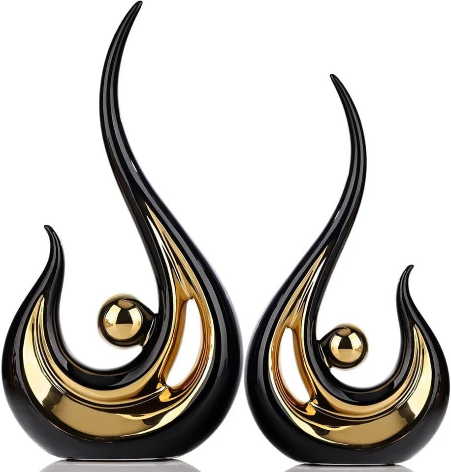 LIANNA Dekofigur Set 2 St. Abstrakte Keramik Skulptur Weiß Gold - Bild 2