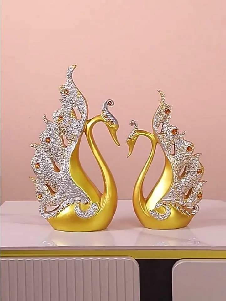 LIANNA Schwan Deko Statue Set 2 Stück Gelb/Gold Harz - Bild 4
