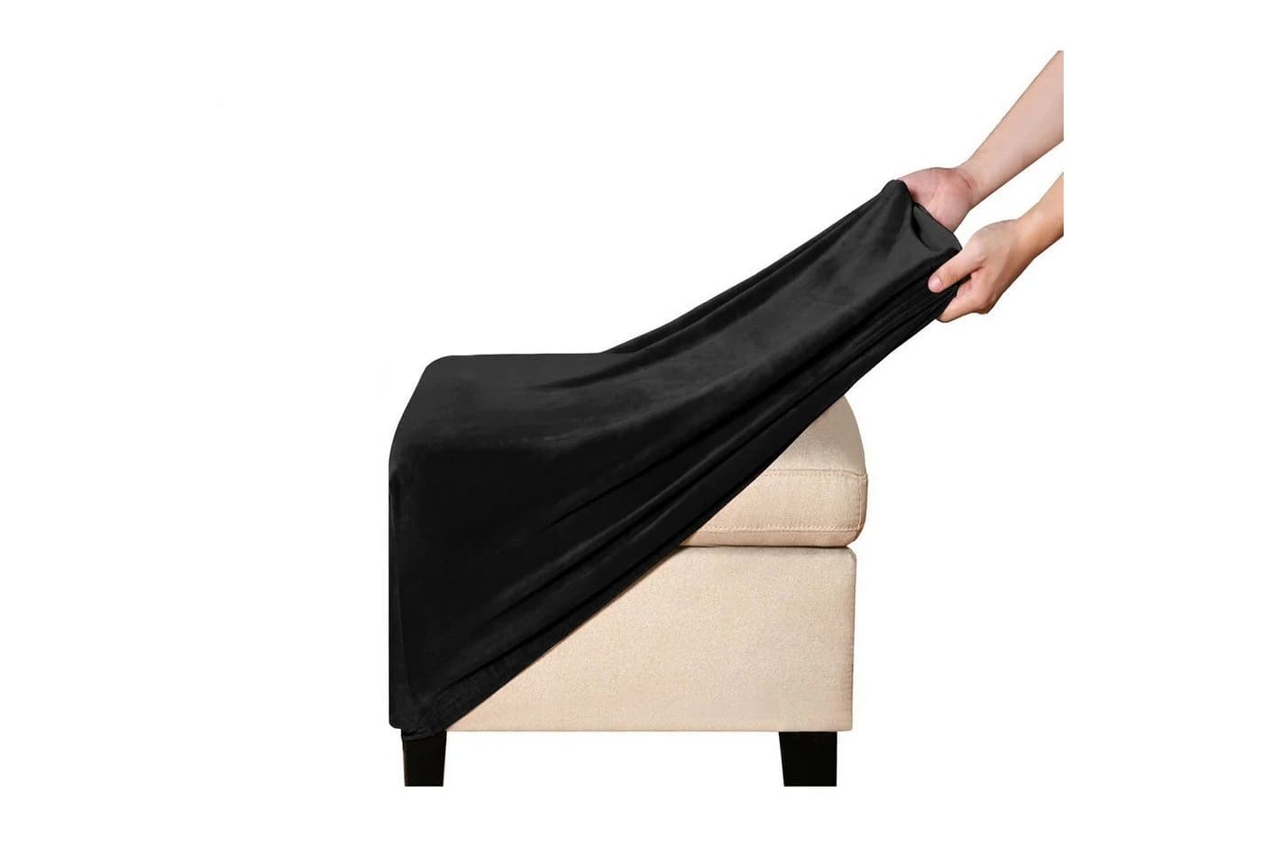 LIANNA Samt Fußhockerbezug Schwarz Stretch - Bild 4