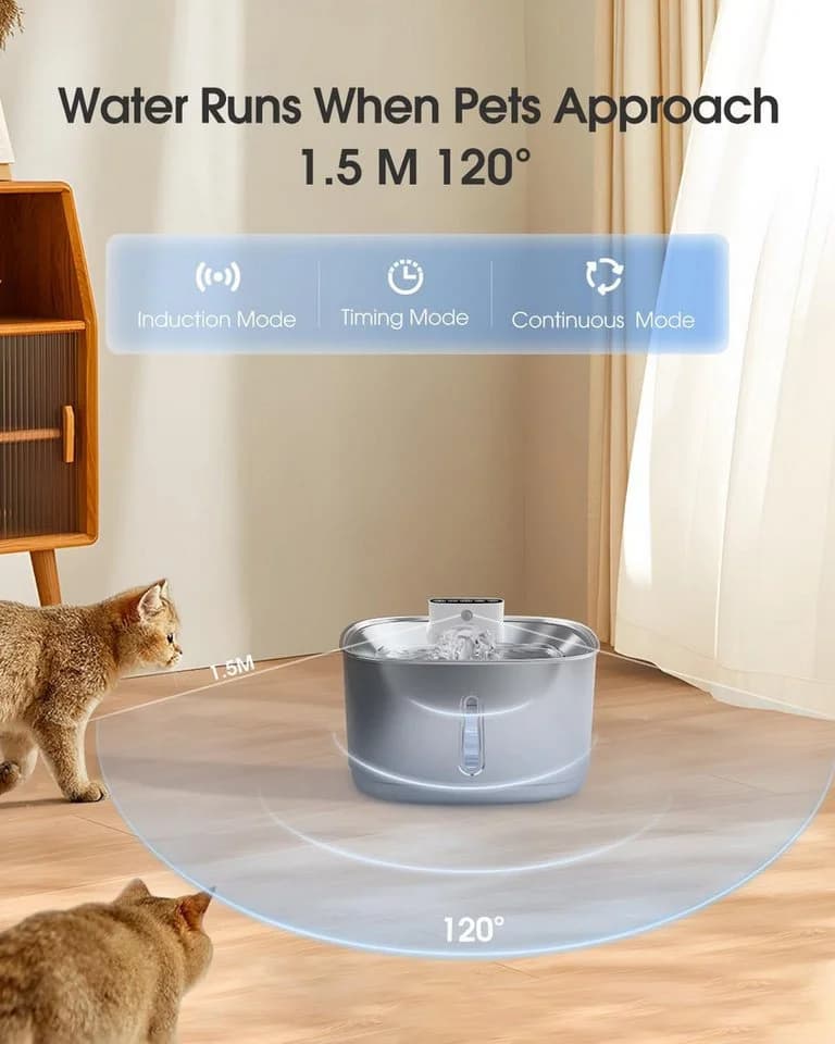 LIANNA Edelstahl Trinkbrunnen Katze Hund Kabellos Sensor 3,2L - Bild 5