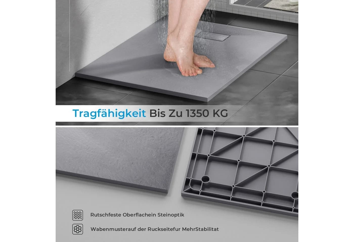 MEYKOERS Duschwanne Steinoptik Rutschfest Extraflach SMC - Bild 5