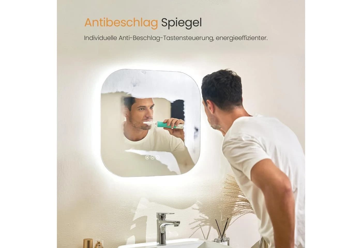 EMKE Badspiegel mit Beleuchtung 3 Lichtfarben Dimmbar Antibeschlag