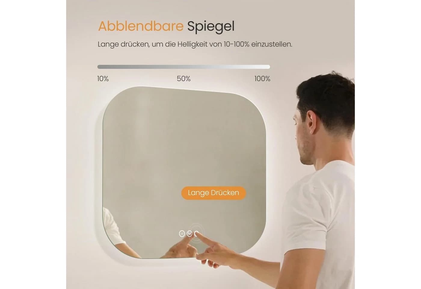 EMKE Badspiegel mit Beleuchtung 3 Lichtfarben Dimmbar Antibeschlag - Bild 3