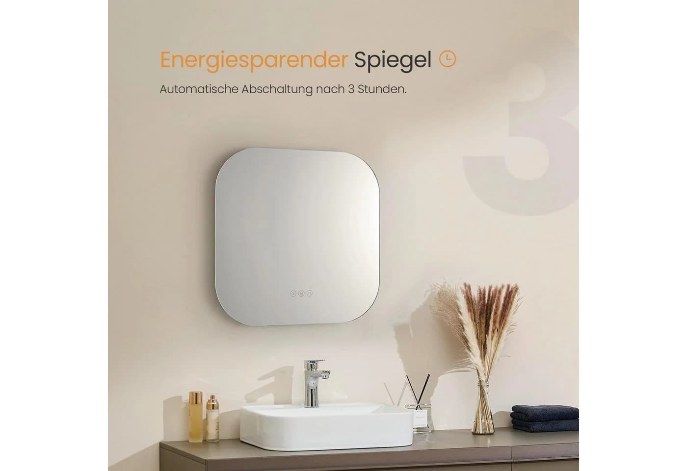 EMKE Badspiegel mit Beleuchtung 3 Lichtfarben Dimmbar Antibeschlag - Bild 4