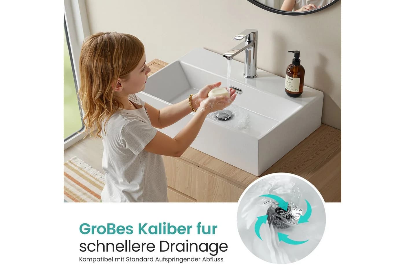 EMKE Aufsatzwaschbecken Keramik Waschtisch Eckig 60cm