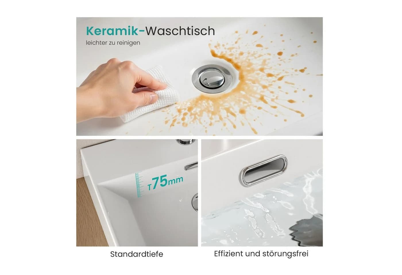 EMKE Aufsatzwaschbecken Keramik Waschtisch Eckig 60cm - Bild 4
