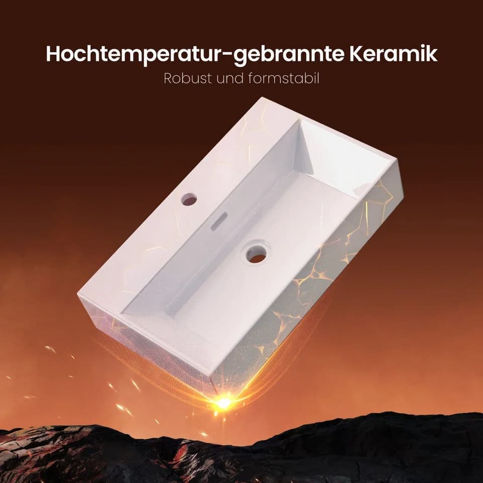 EMKE Aufsatzwaschbecken Keramik Waschtisch Eckig 60cm - Bild 5