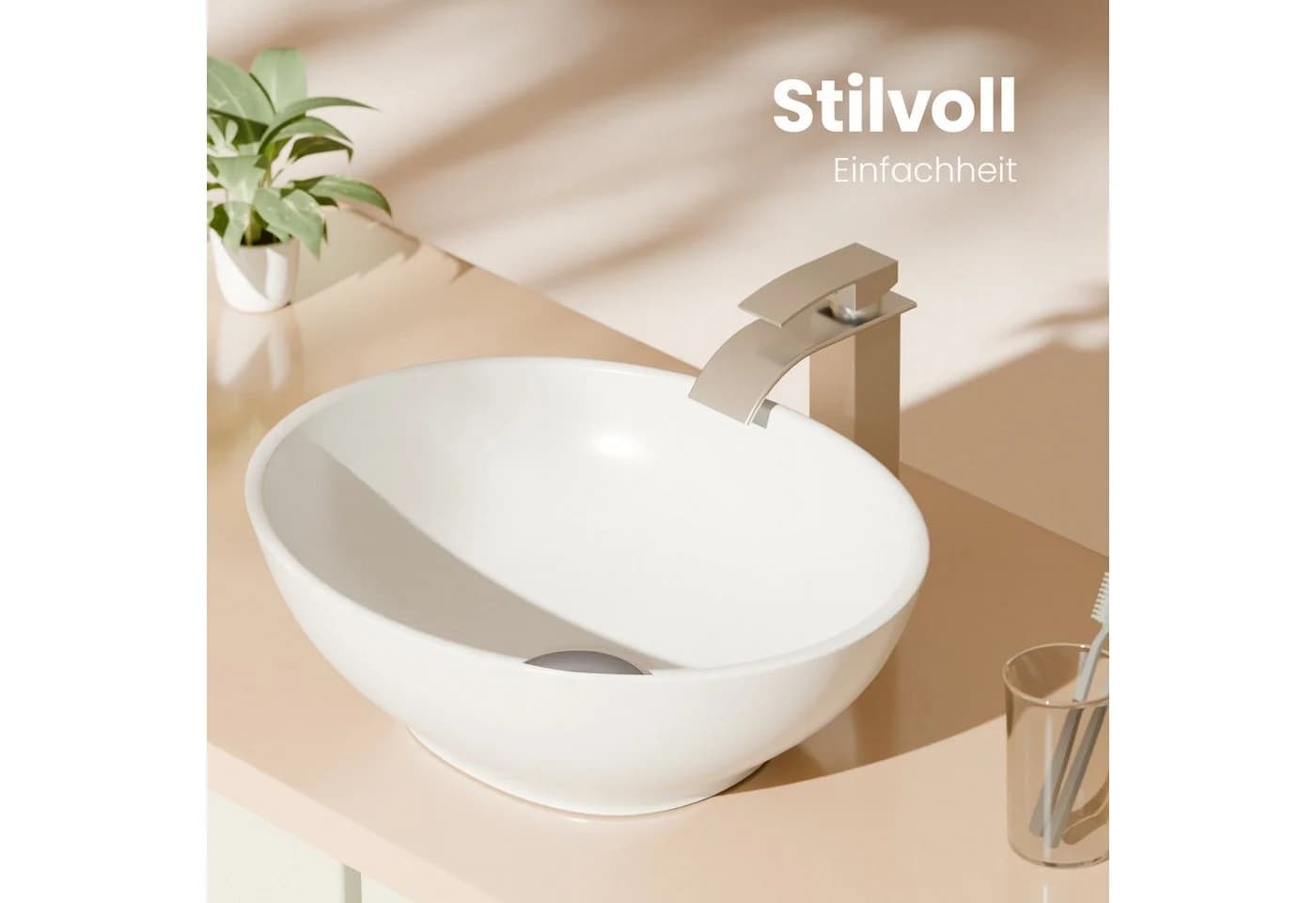 EMKE Aufsatzwaschbecken Oval Weiß Keramik Nano-Beschichtung - Bild 3
