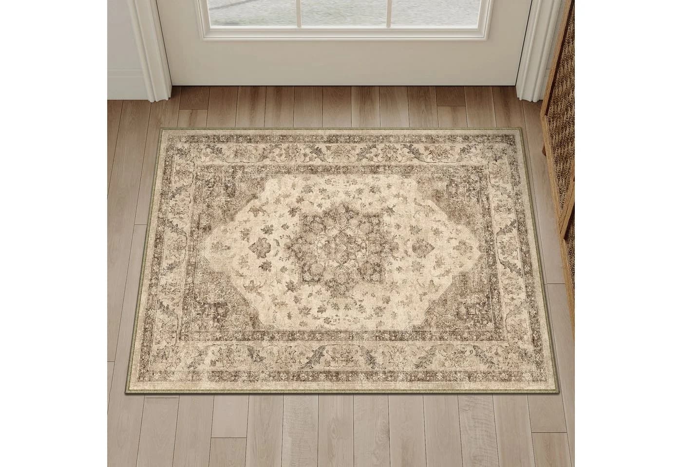 PURECOZY Teppich Retro-Design Kurzflor Beige Grau Braun - Bild 3