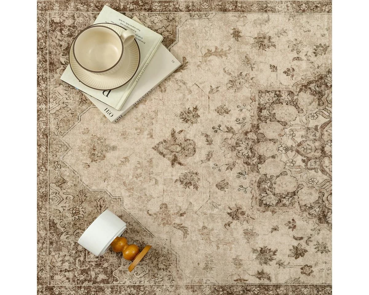 PURECOZY Teppich Retro-Design Kurzflor Beige Grau Braun - Bild 4
