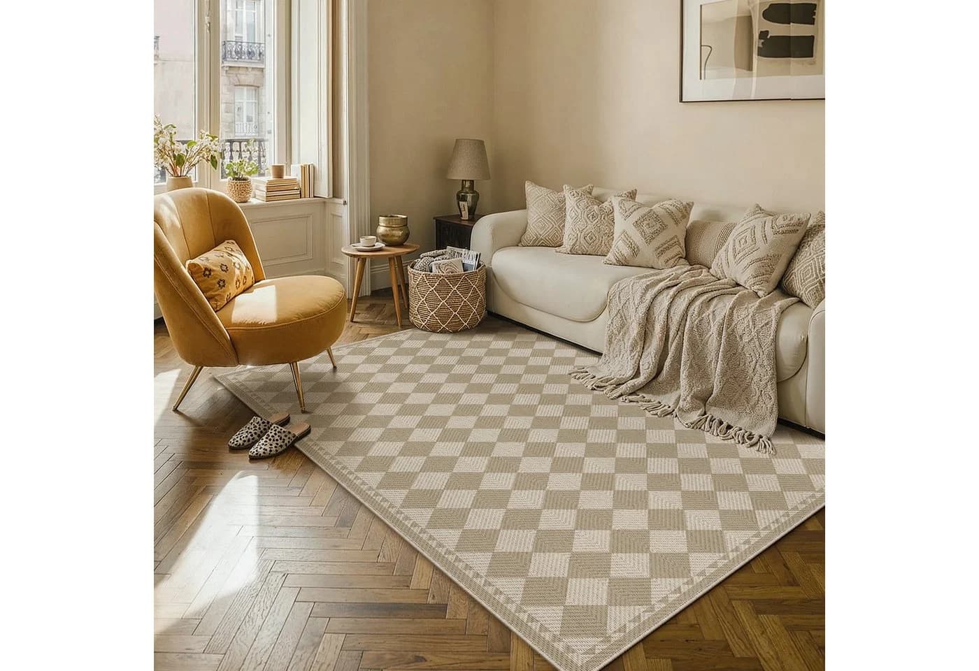 PURECOZY Juteteppich Karomuster Beige Grau Braun 180x120cm - Bild 2