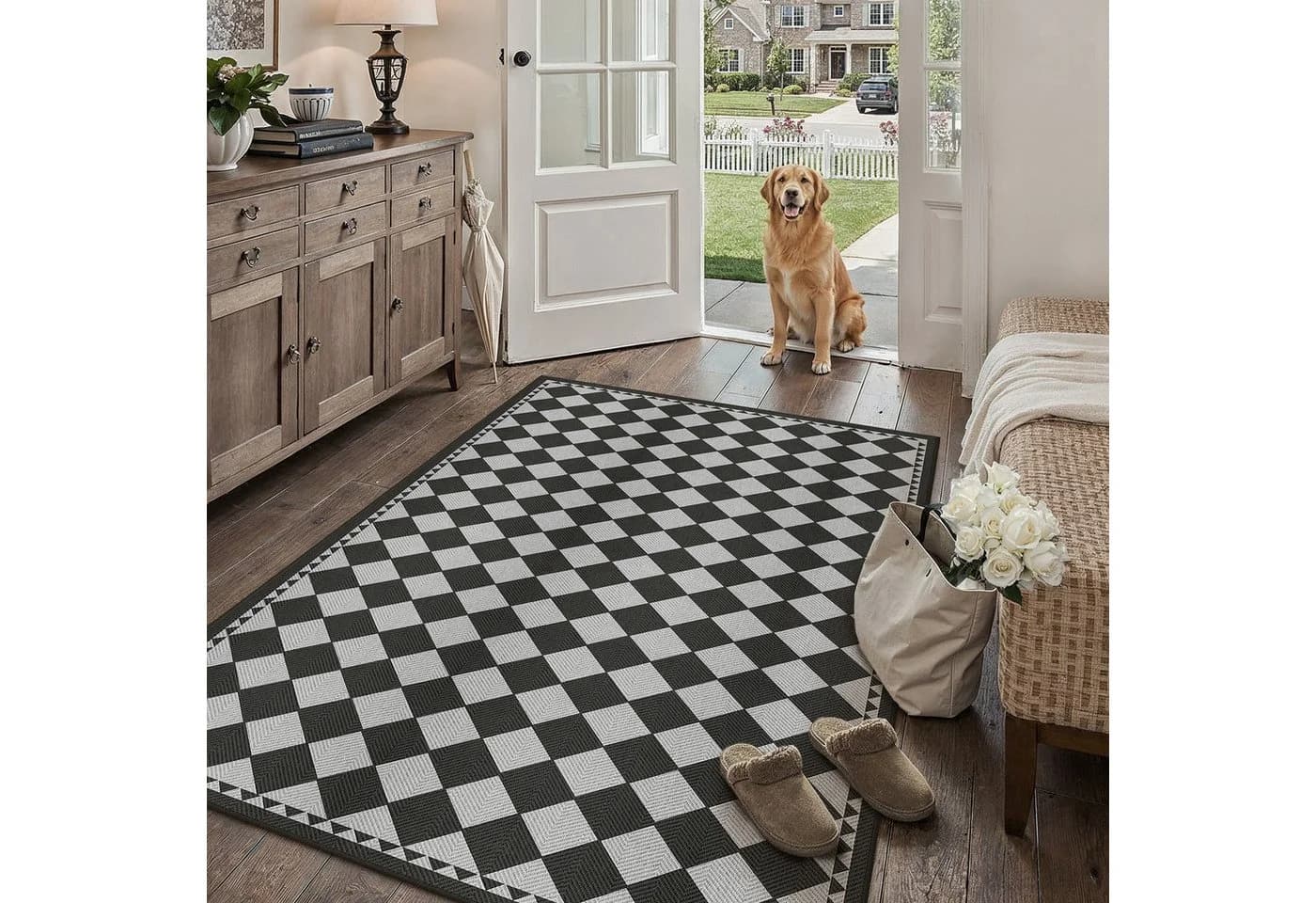 PURECOZY Teppich Karomuster Modern Mikrofaser Beige Grau Braun