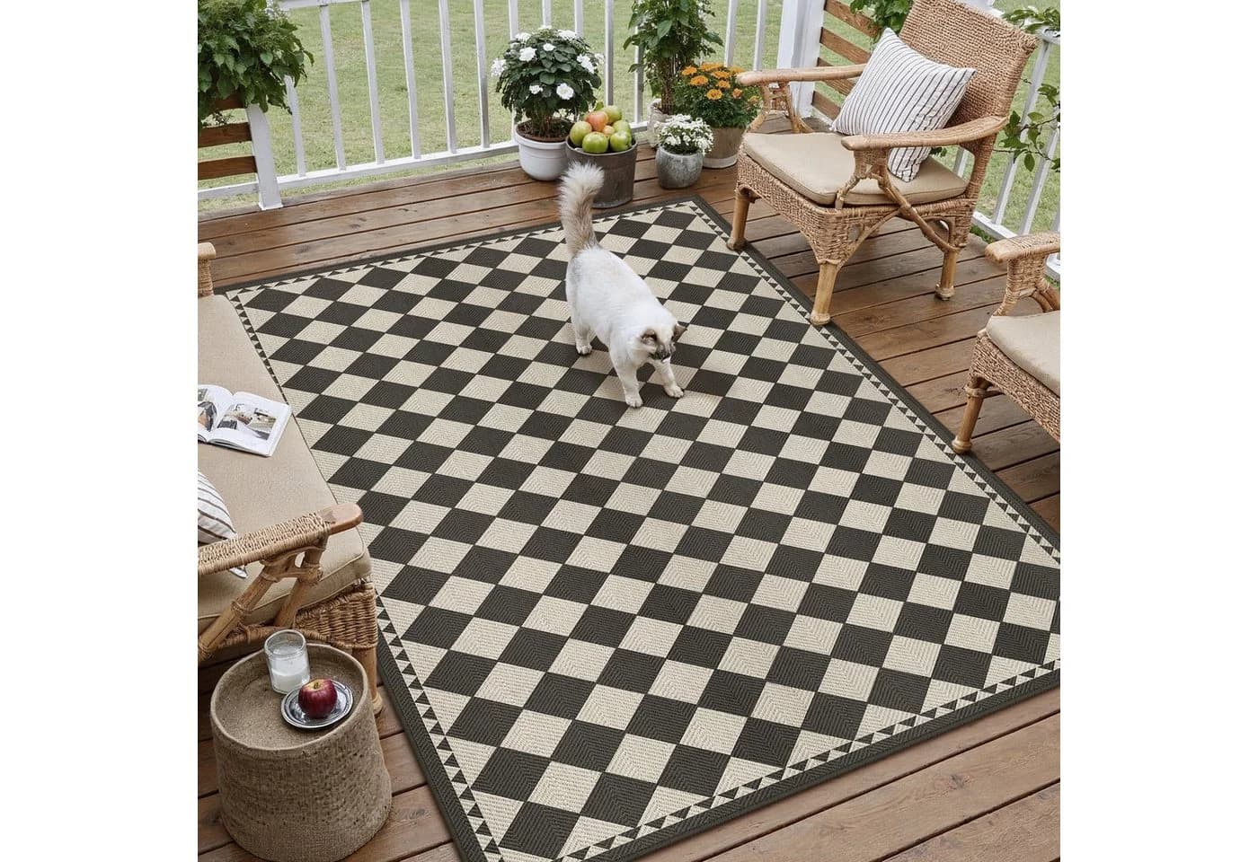 PURECOZY Juteteppich Karomuster Beige Grau Braun 180x120cm - Bild 3