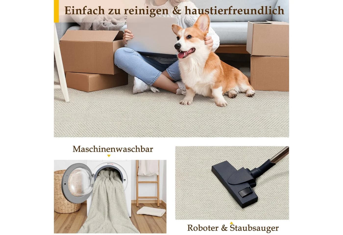PURECOZY Juteteppich Karomuster Beige Wetterfest - Bild 5