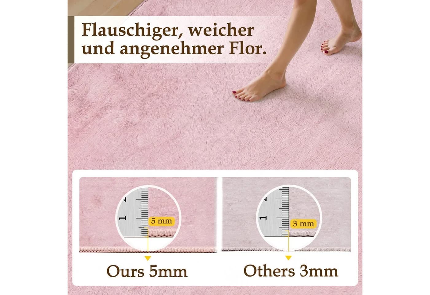 PURECOZY Kurzflor Teppich Scandi-Look Beige Grau Rosa - Bild 4