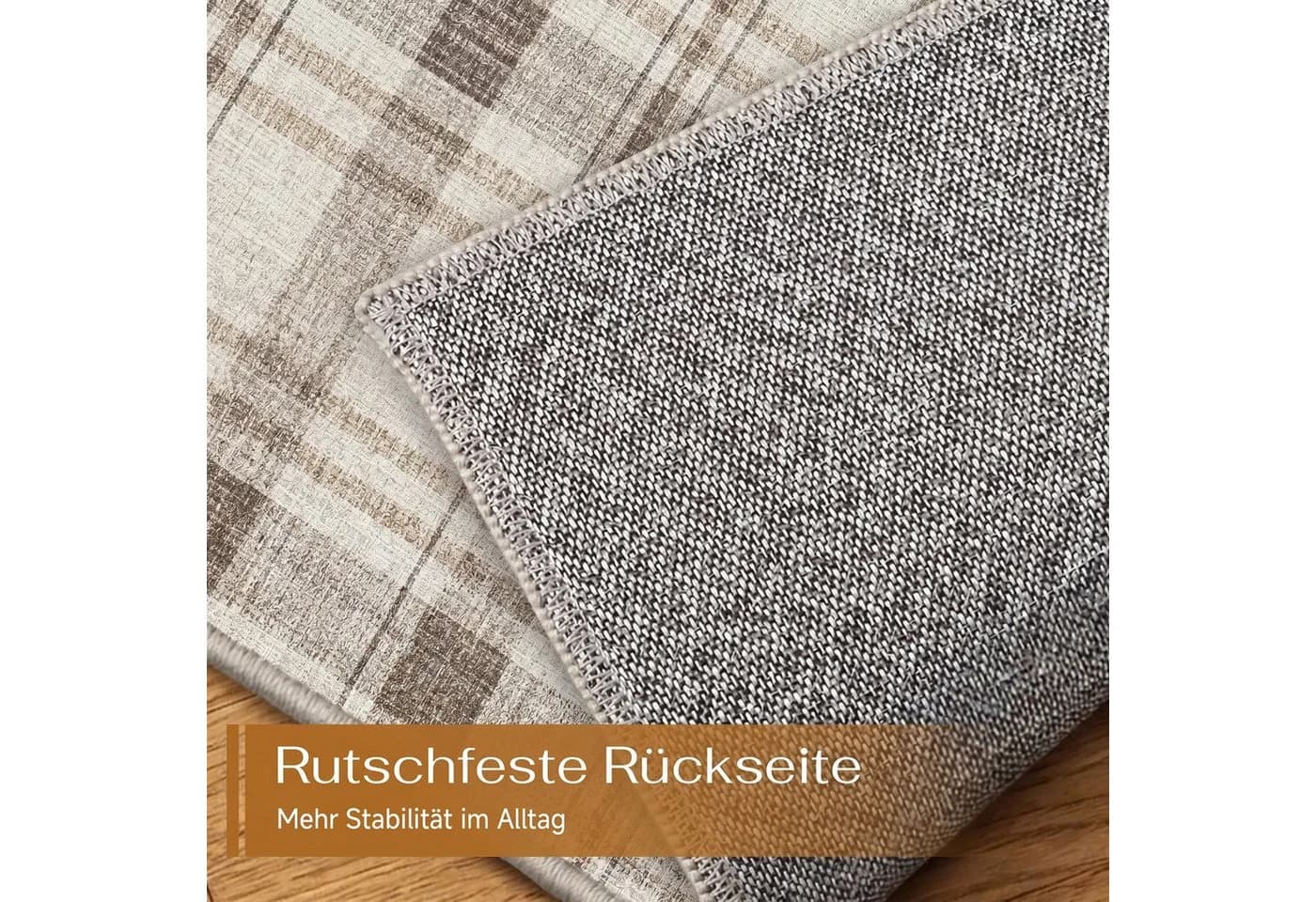 PURECOZY Teppich kariert Reisbraun Mikrofaser rutschfest waschbar - Bild 4