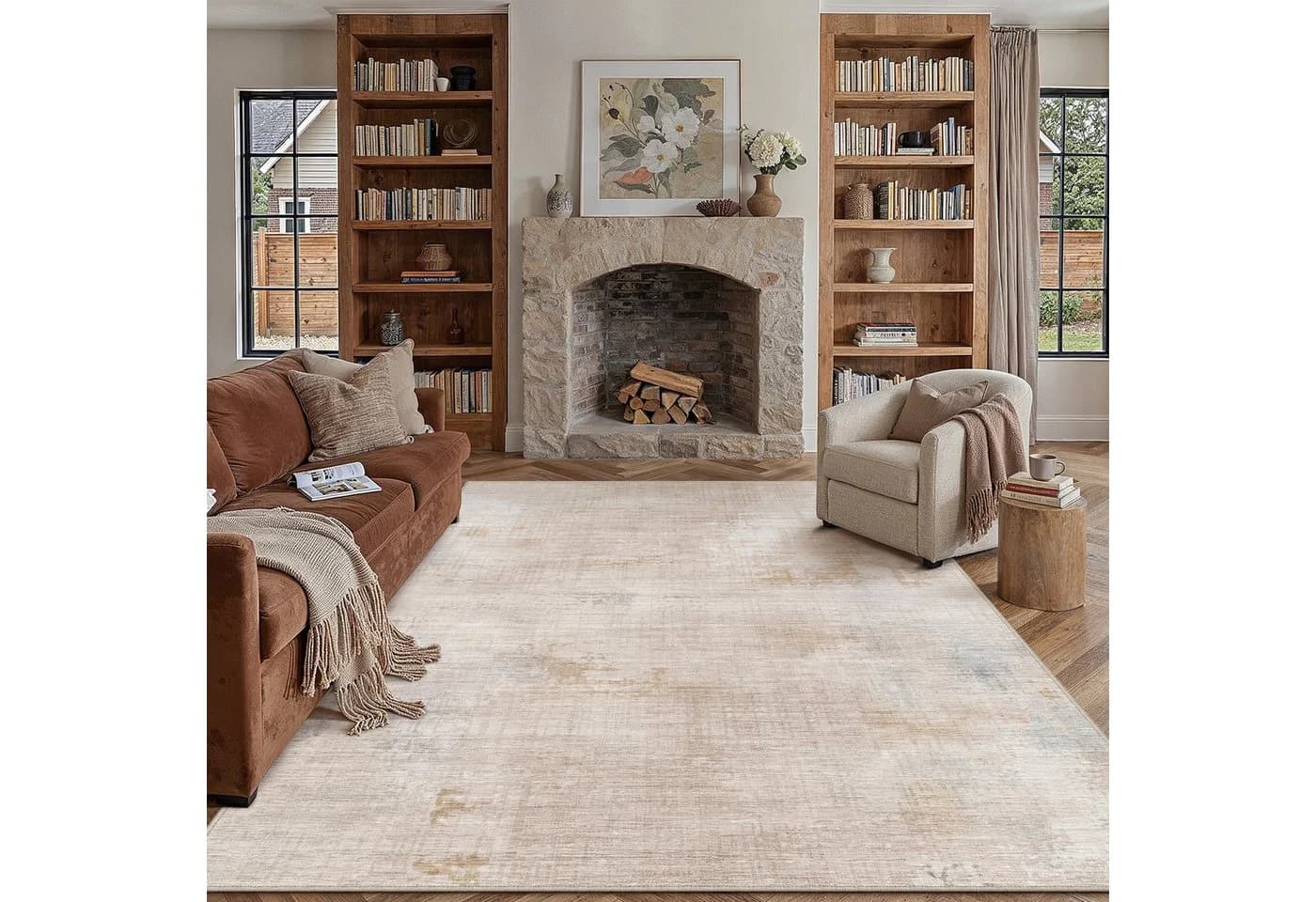 PURECOZY Teppich Beige Abstrakt Kurzflor - Bild 2