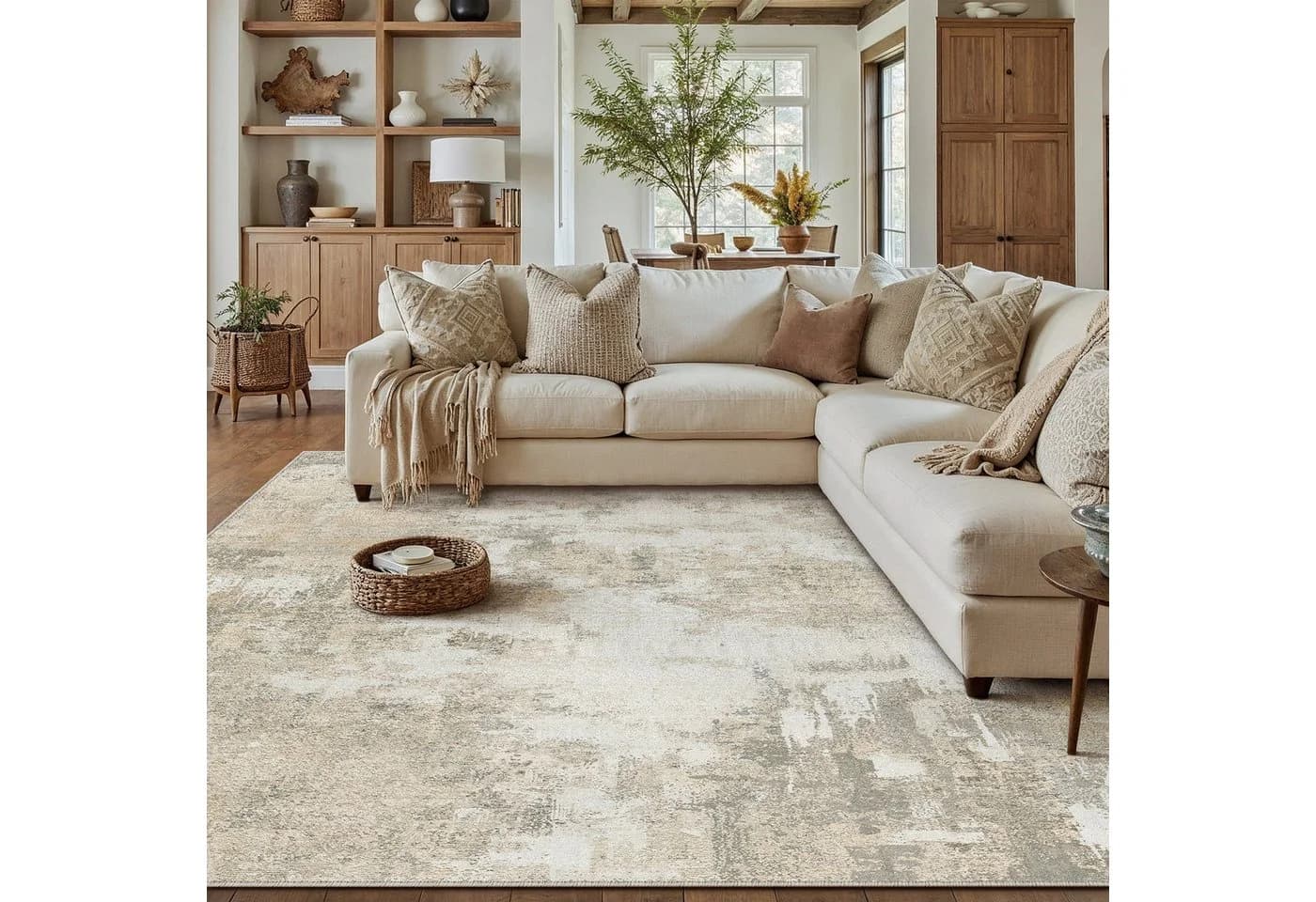 PURECOZY Teppich Kurzflor Beige Braun Grau Modern Abstrakt - Bild 2