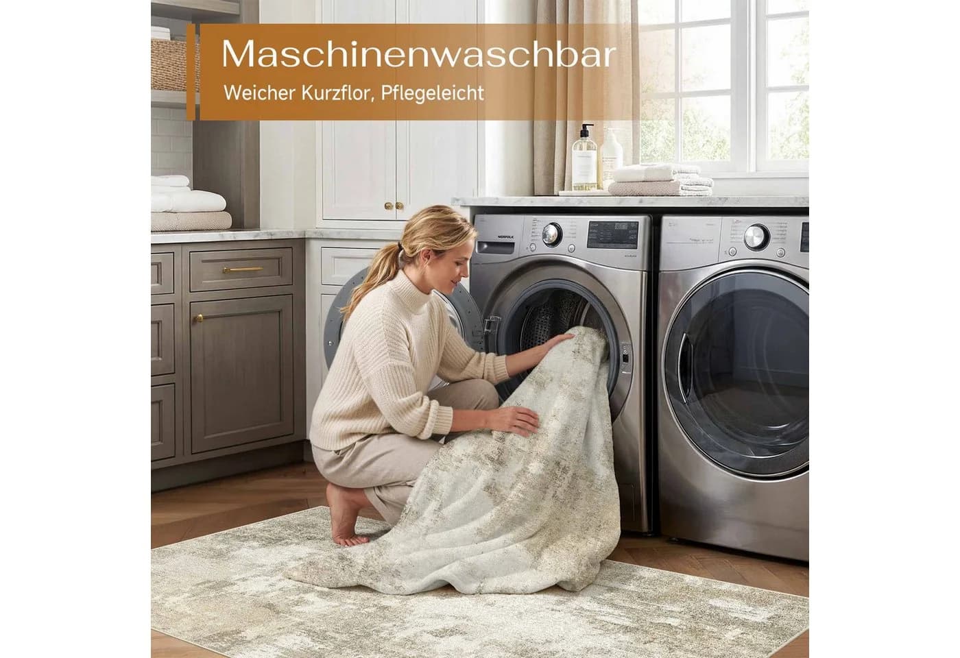 PURECOZY Teppich Kurzflor Beige Braun Grau Modern Abstrakt - Bild 5