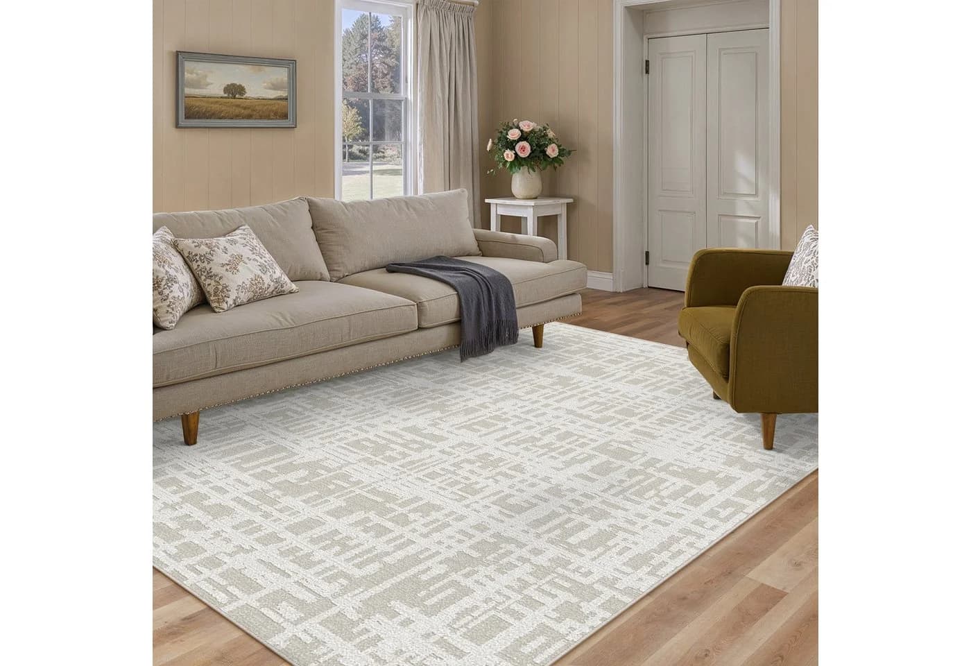 PURECOZY Teppich Grau Kurzflor modern waschbar rutschfest