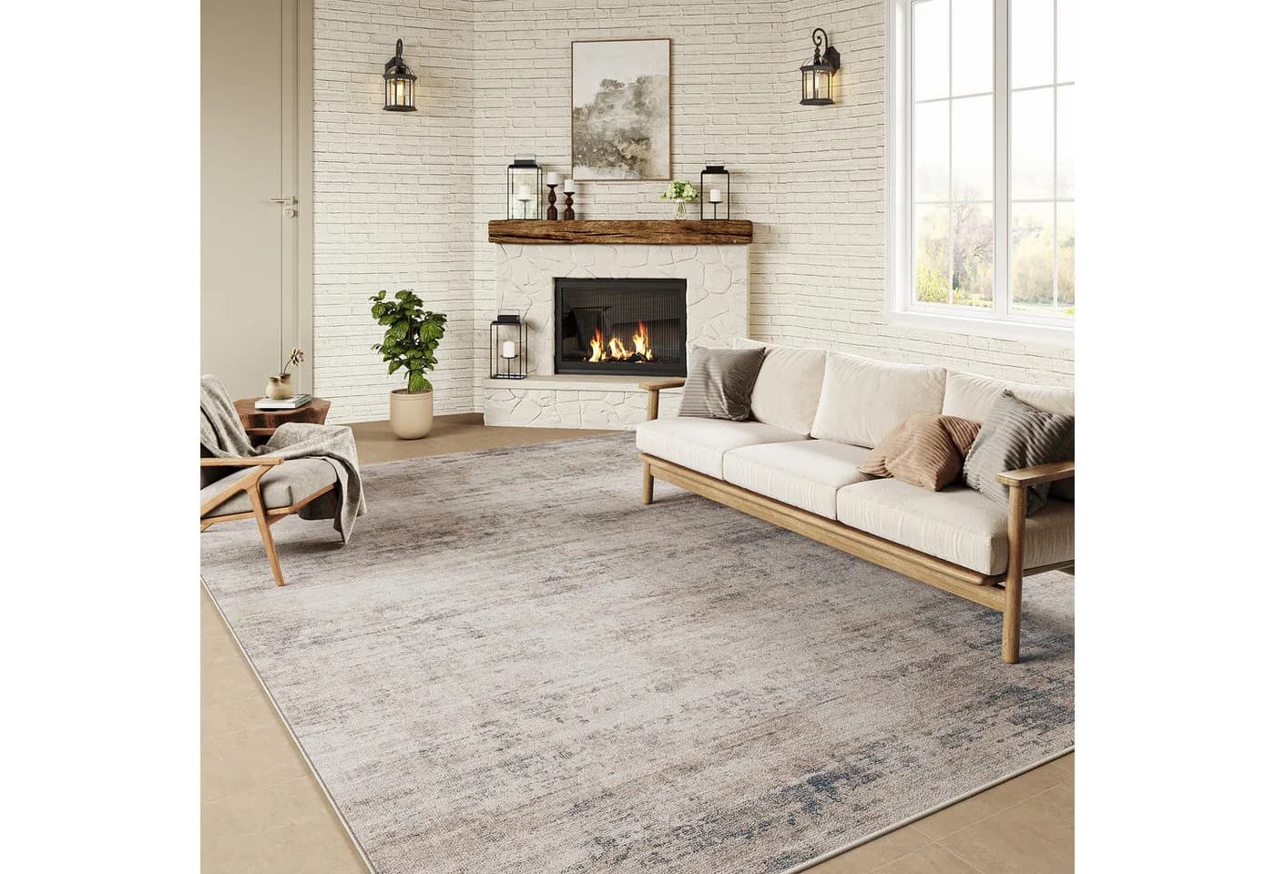 PURECOZY Teppich Kurzflor Beige Braun-Schwarz Abstrakt Scandi-Look