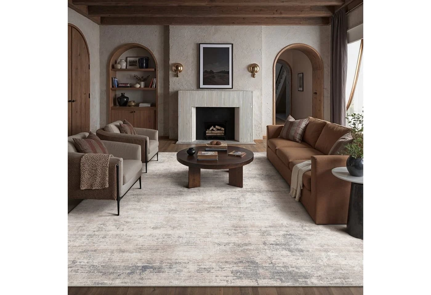 PURECOZY Teppich Kurzflor Beige Braun-Schwarz Abstrakt Scandi-Look - Bild 2