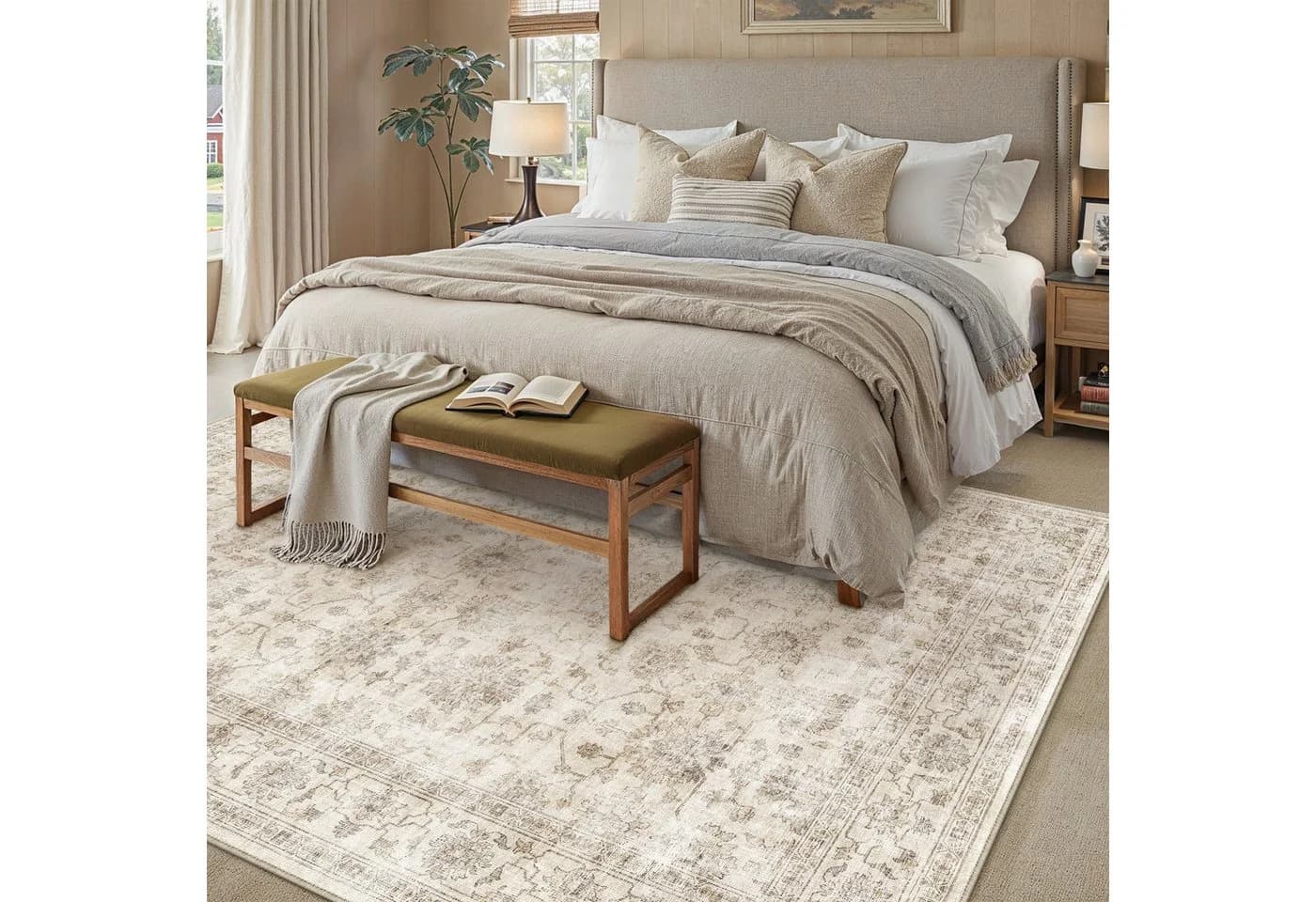 PURECOZY Perserteppich Beige Kurzflor waschbar rutschfest - Bild 3