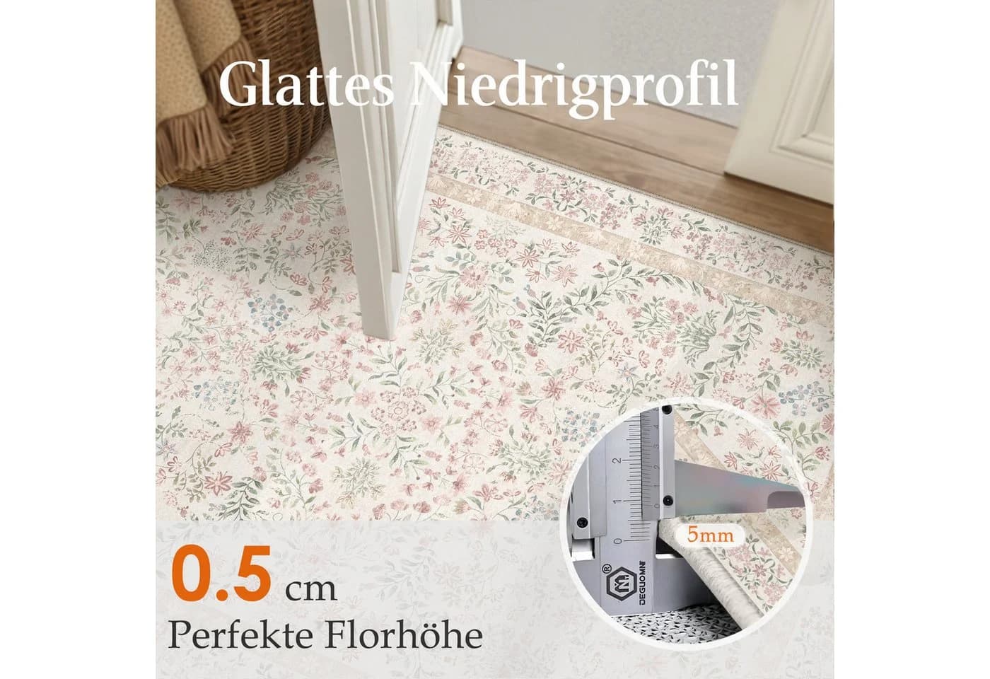 PURECOZY Teppich Rosa Kurzflor Weich Waschbar