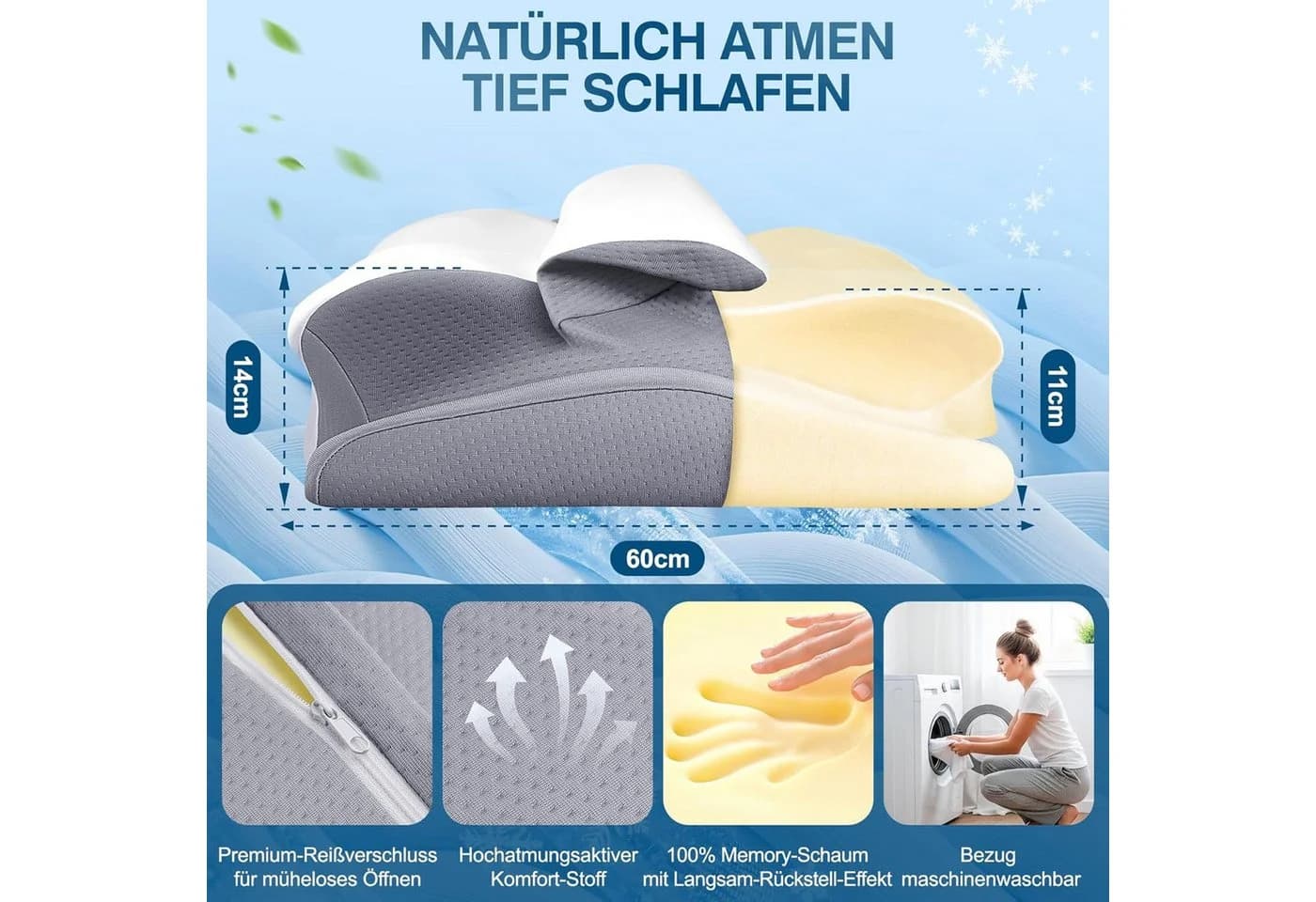 Ophy Nackenkissen Ergonomisch Memory-Schaum Weiß - Bild 5