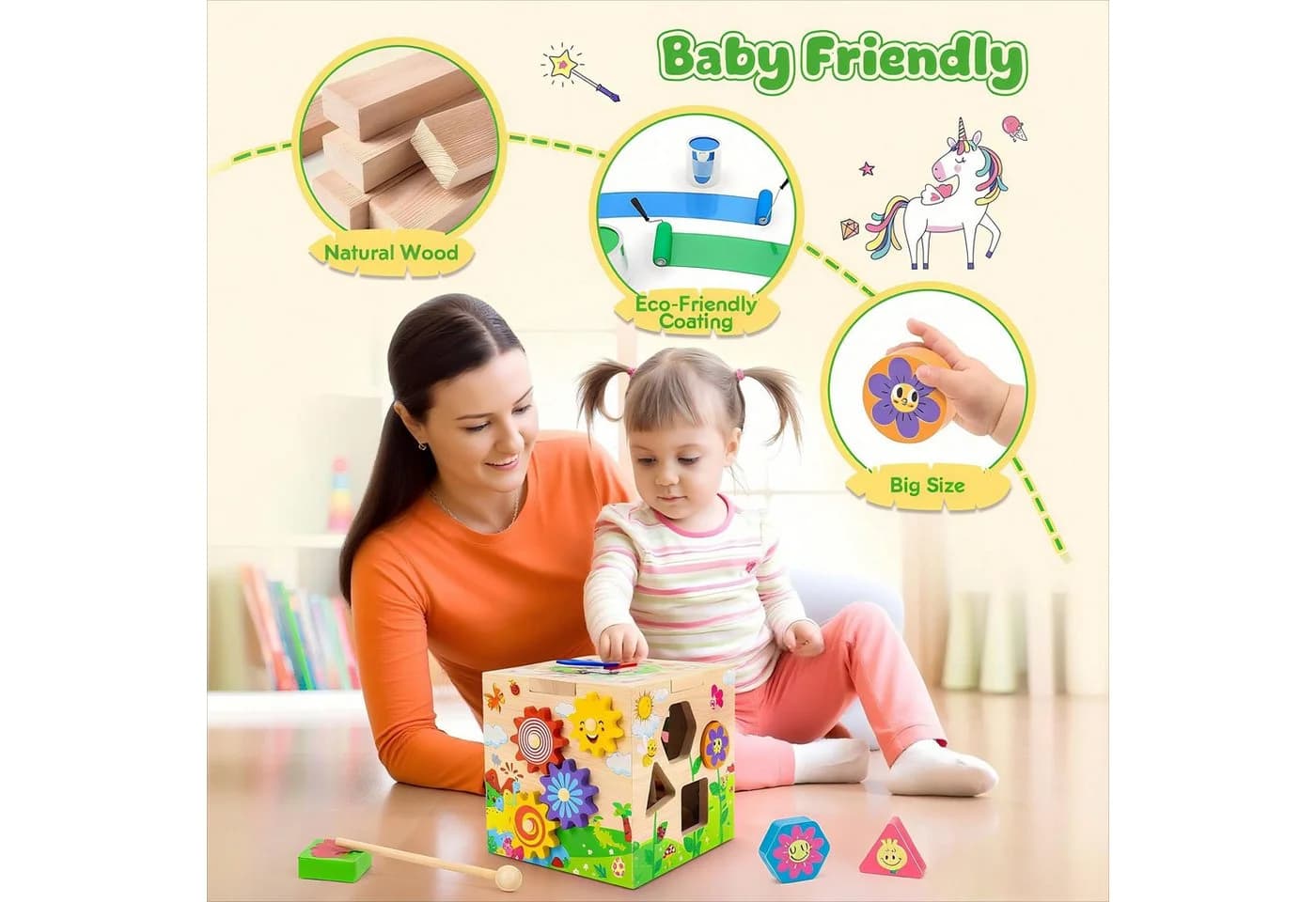 Ophy Motorikwürfel 6-in-1 Holz – Lernspielzeug für Babys ab 1 Jahr - Bild 5