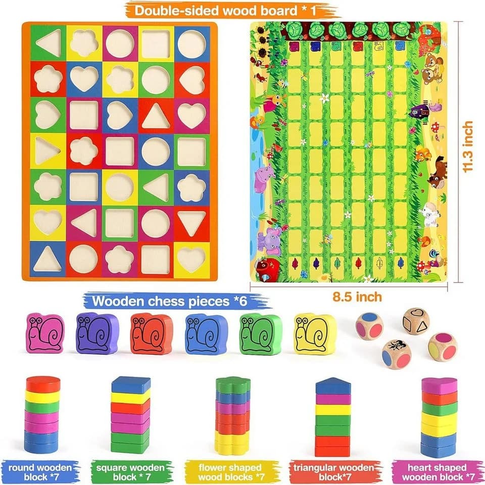 Ophy Lernspielzeug 2-in-1 Brettspiel Schneckenrennen Montessori Holz