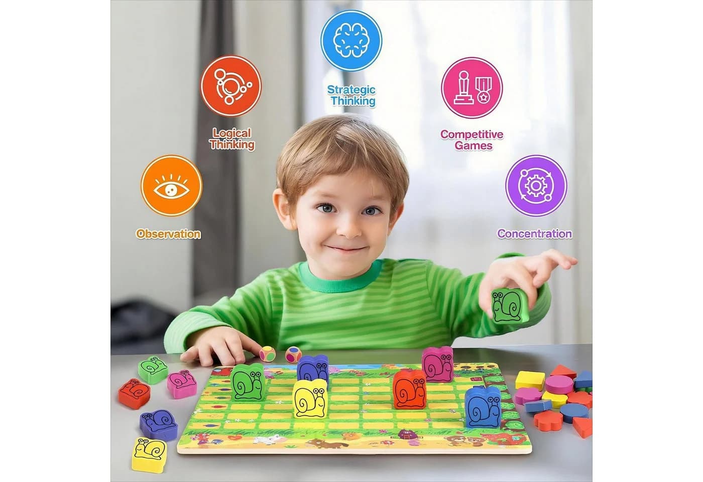 Ophy Lernspielzeug 2-in-1 Brettspiel Schneckenrennen Montessori Holz - Bild 4