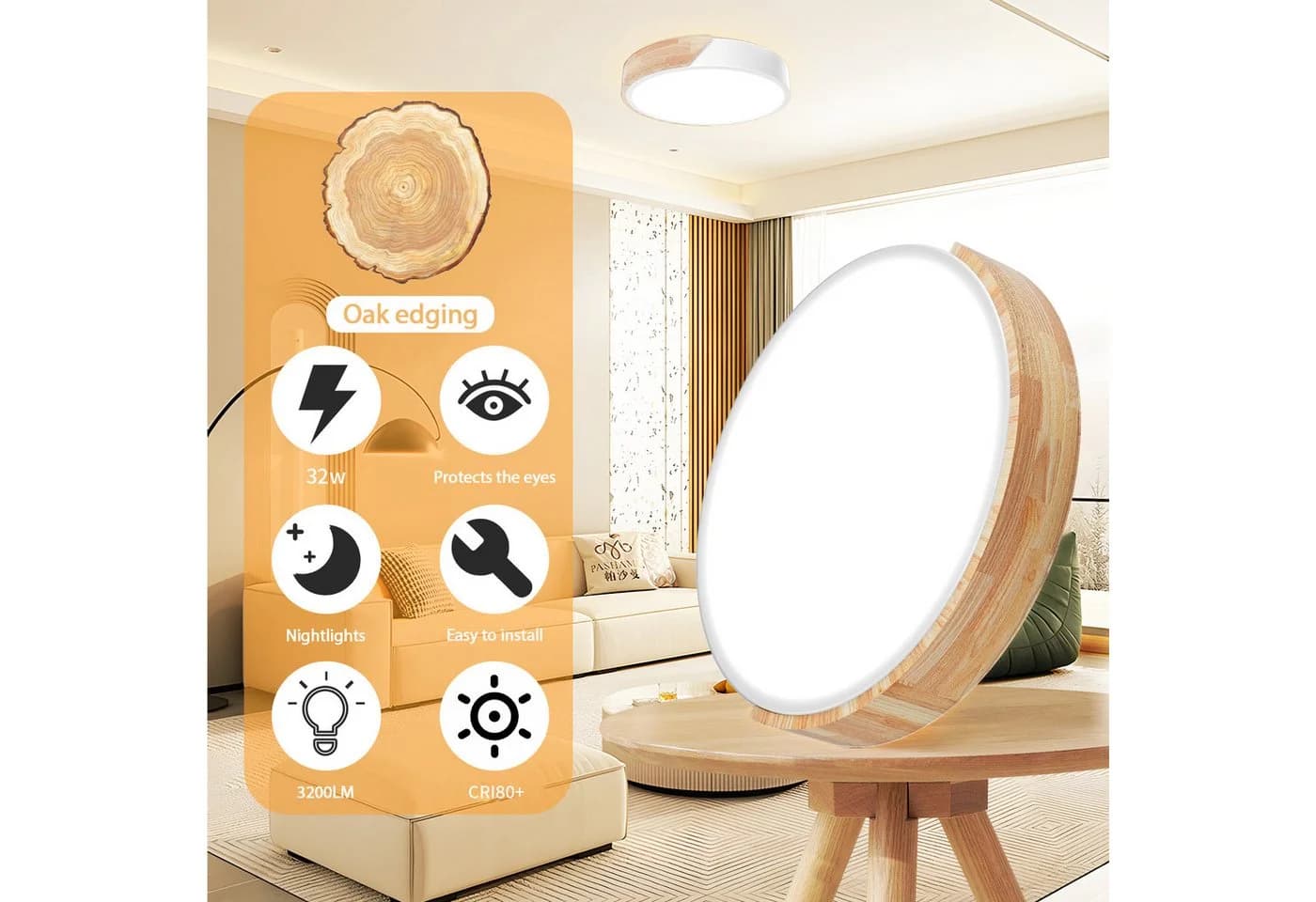 Ophy LED Deckenleuchte Modern Eichenholz Dimmbar Fernbedienung - Bild 4