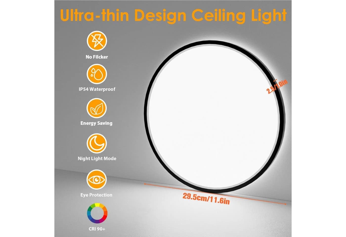 Ophy LED Deckenleuchte Ultraflach Dimmbar Schwarz 30 cm