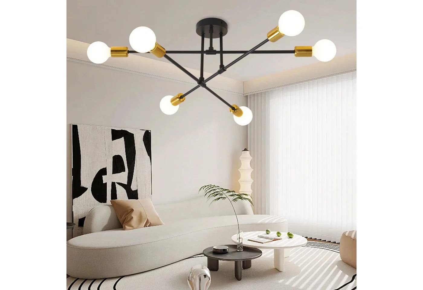 Ophy Sputnik Kronleuchter 6-flammig Schwarz/Gold Metall E27 - Bild 2