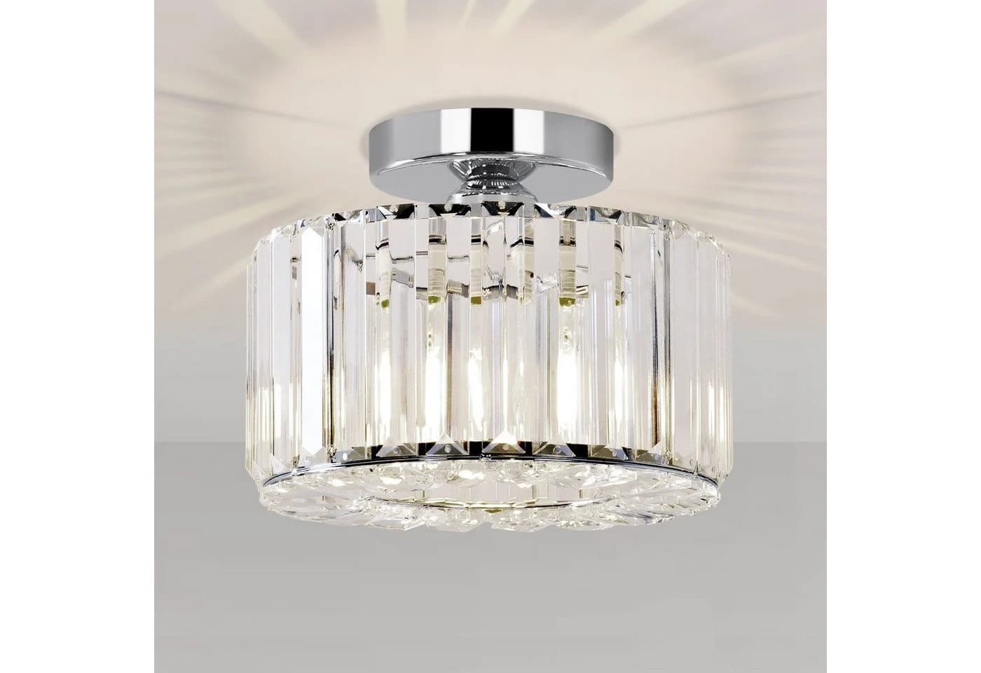 Ophy Moderne Kristall-Deckenleuchte mit Glaslampenschirm Silber - Bild 2