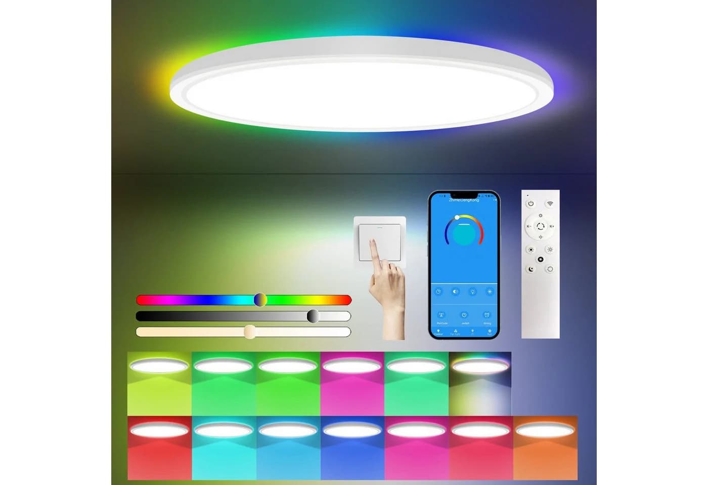 Ophy LED Deckenleuchte 24W dimmbar mit RGB Farbwechsel und Fernbedienung - Bild 2