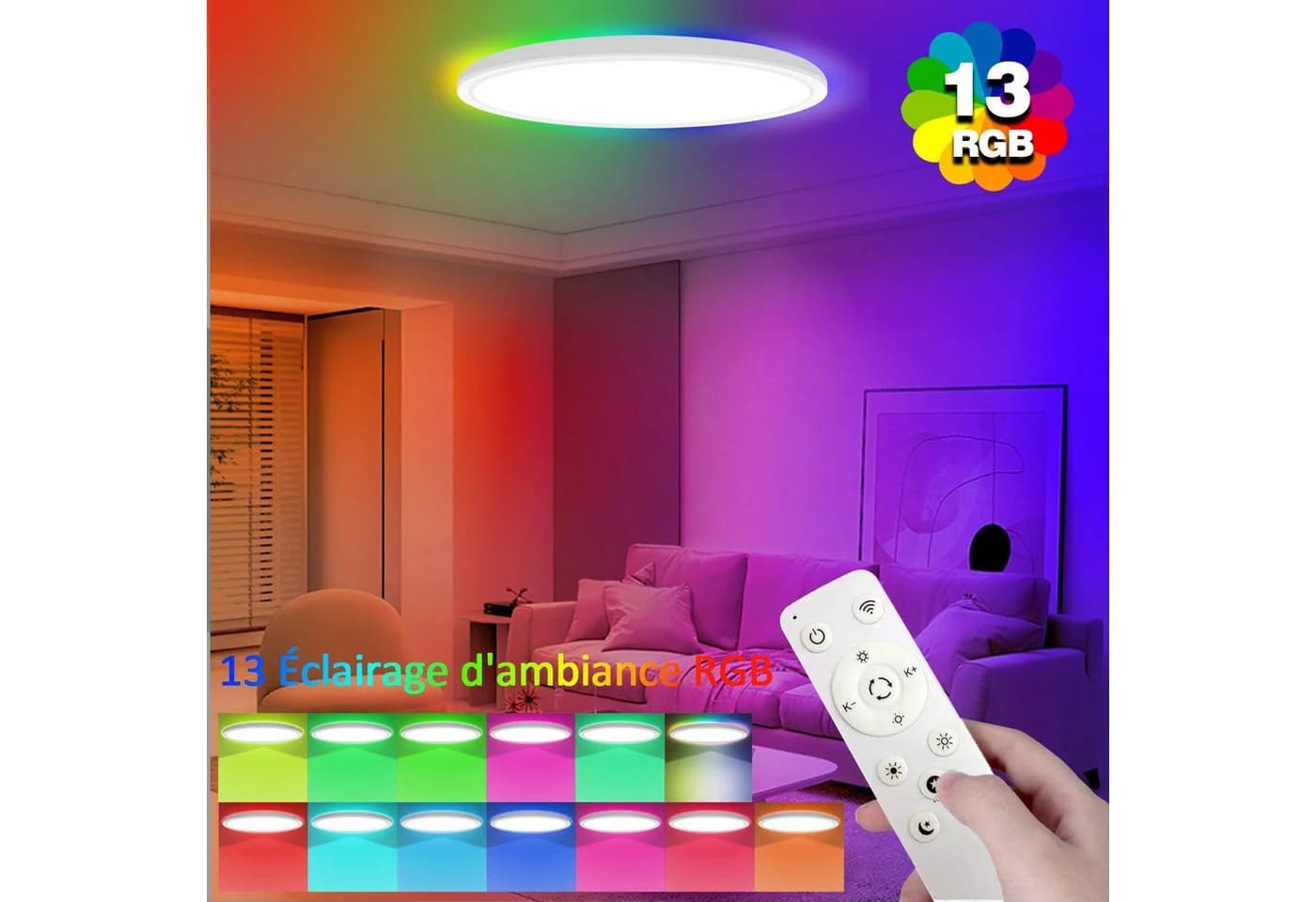 Ophy LED Deckenleuchte 24W dimmbar mit RGB Farbwechsel und Fernbedienung - Bild 3