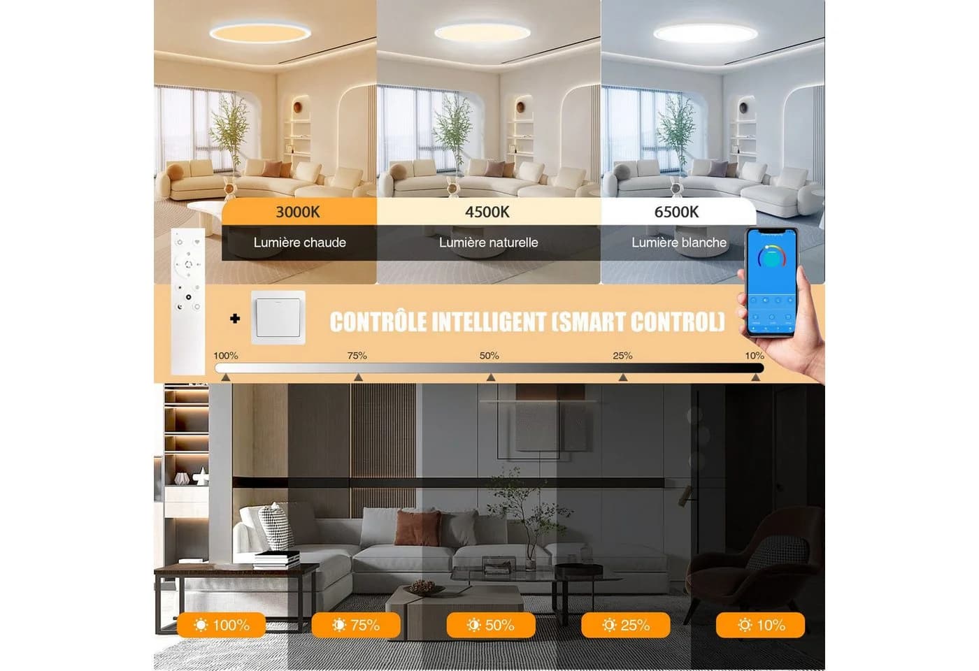 Ophy LED Deckenleuchte 24W dimmbar mit RGB Farbwechsel und Fernbedienung - Bild 4