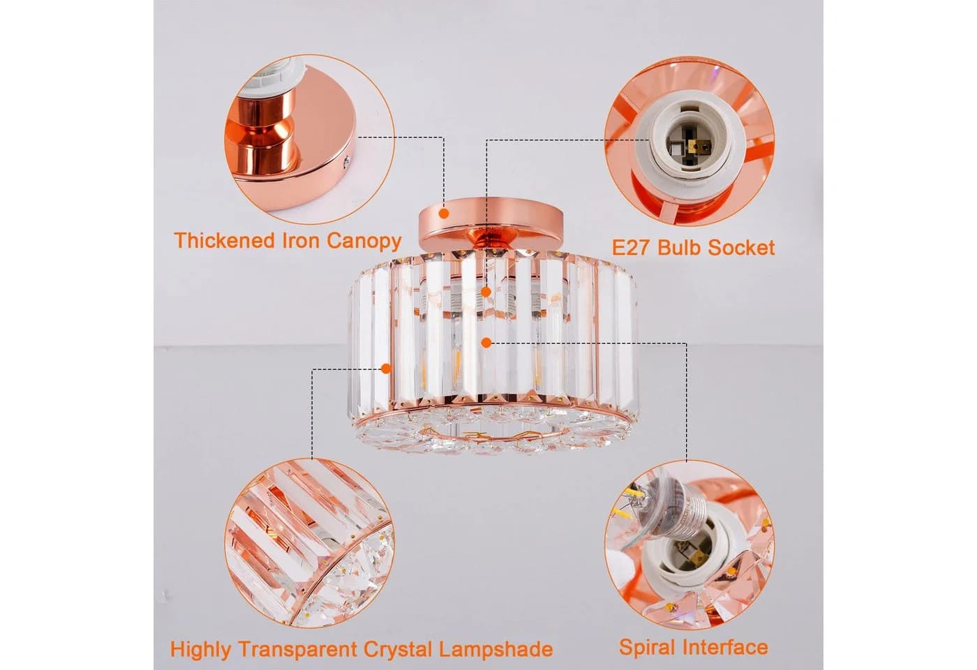 Ophy LED Deckenleuchte Kristall-Kronleuchter Gold/Rosa E27 - Bild 5