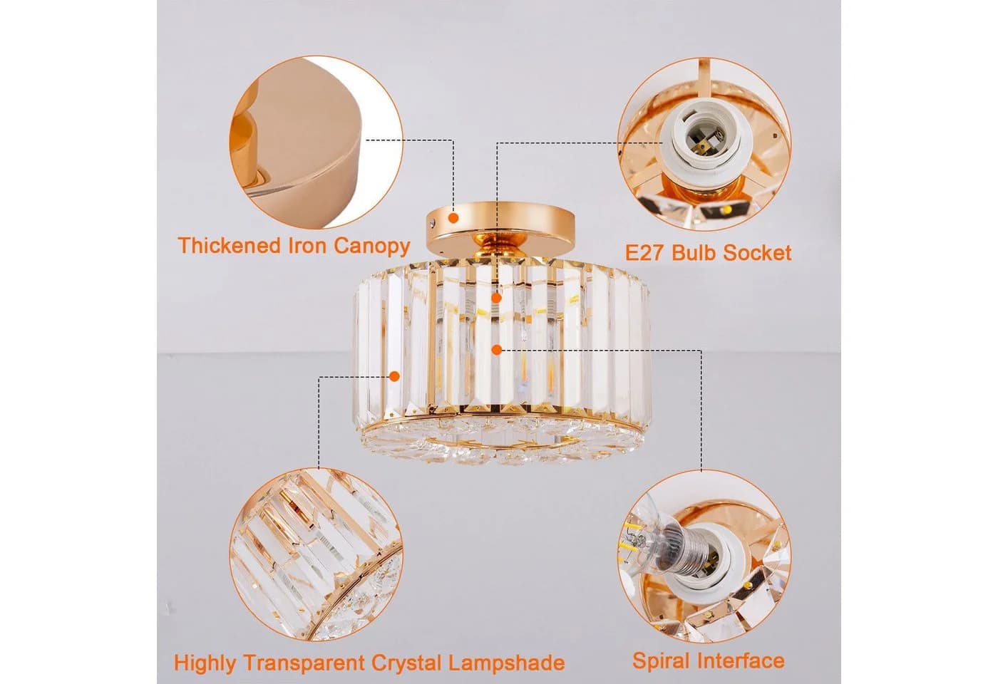 Ophy LED Deckenleuchte Kristall-Kronleuchter Gold E27 - Bild 5
