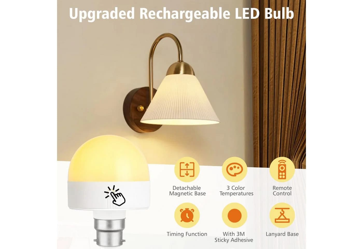 Ophy Wiederaufladbare LED-Glühbirne B22 mit Magnetsockel & Fernbedienung