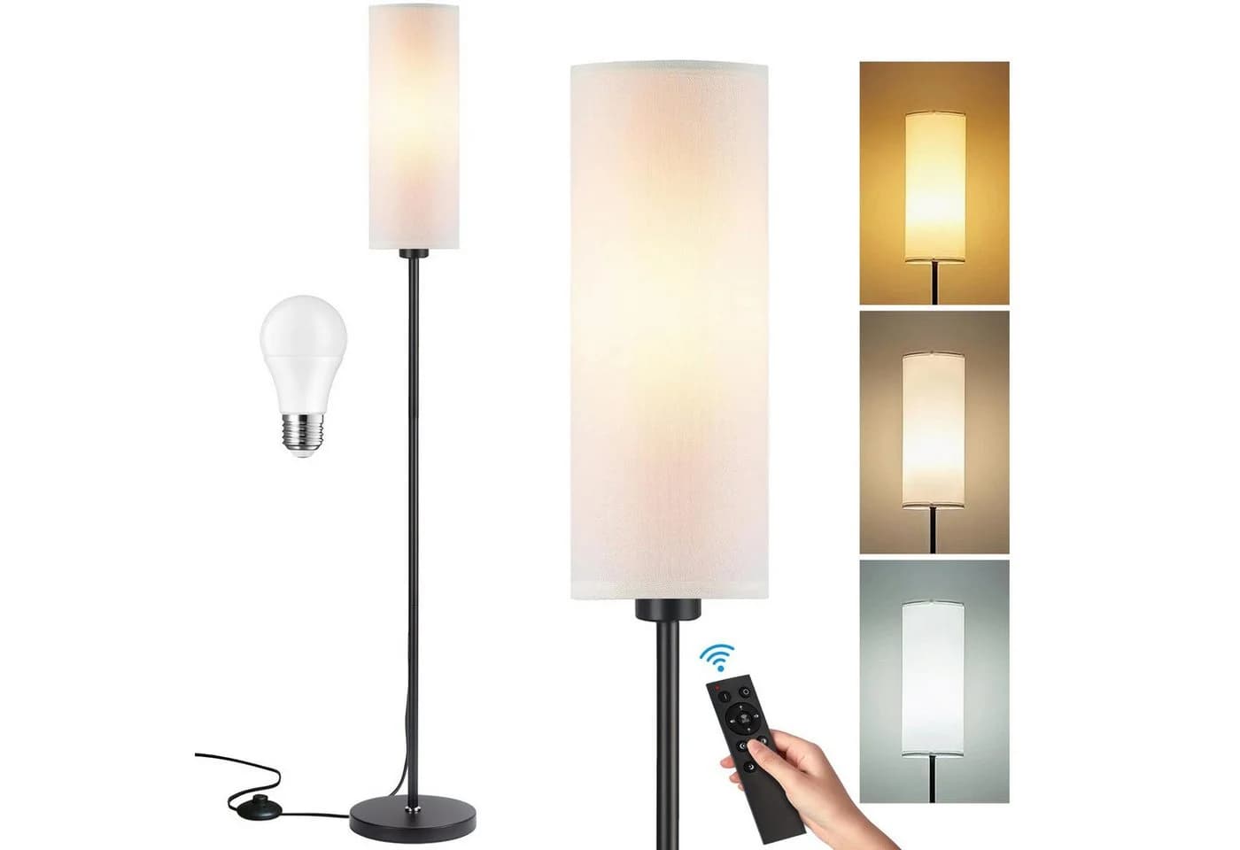 Ophy Stehlampe Modern Dimmbar mit Fernbedienung & Fußschalter Schwarz/Weiß - Bild 2
