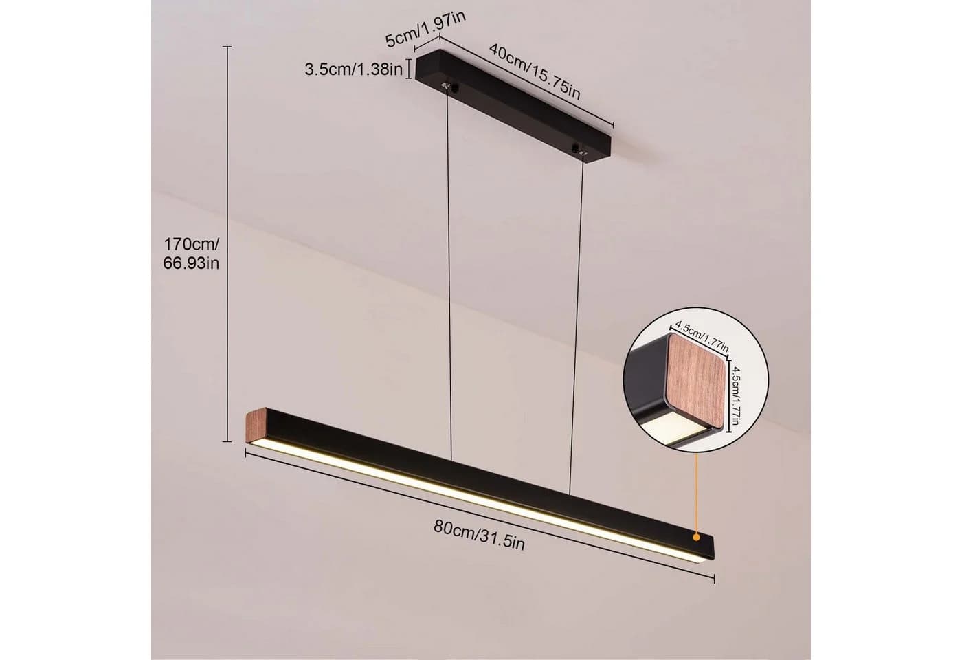 Ophy LED Pendelleuchte Dimmbar 80 cm Schwarz mit Fernbedienung - Bild 4